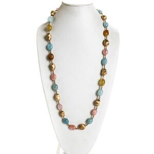 Yvel Womens 18K Yellow Gold Multicolor Aquamarine Beaded Necklace 35" 153.7g